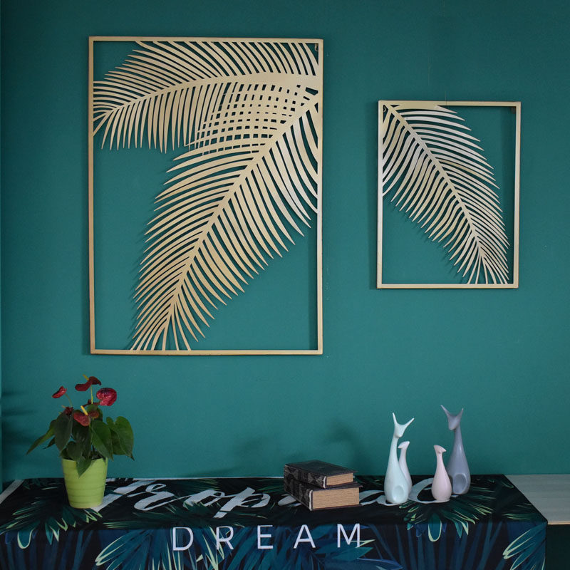 Nordic light luxury metal palm tree leaf wall decoration wall decoration wall decoration pendant living room sofa background wall decoration