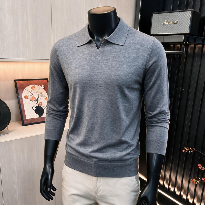 High-Quality [100% Australian Merino Wool] Machine-Washable Fine-Spun 16-Gauge Thin Sweater with Seagull Collar