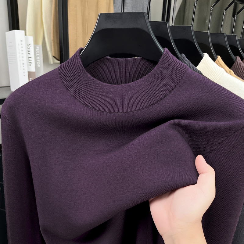 450g [100% Merino Wool + Four-Flat Thickening] Machine Washable Fine Knit Wool Sweater Men's Half-Turtleneck Sweater