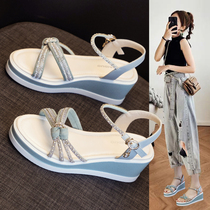 2022 new summer fashion sandals womens wedge heel with skirt sponge cake thick bottom French Roman high heel summer womens shoes