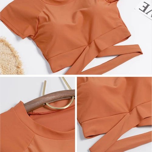 Раздельный спортивный купальник, 2019, по фигуре, короткий рукав, большой размер