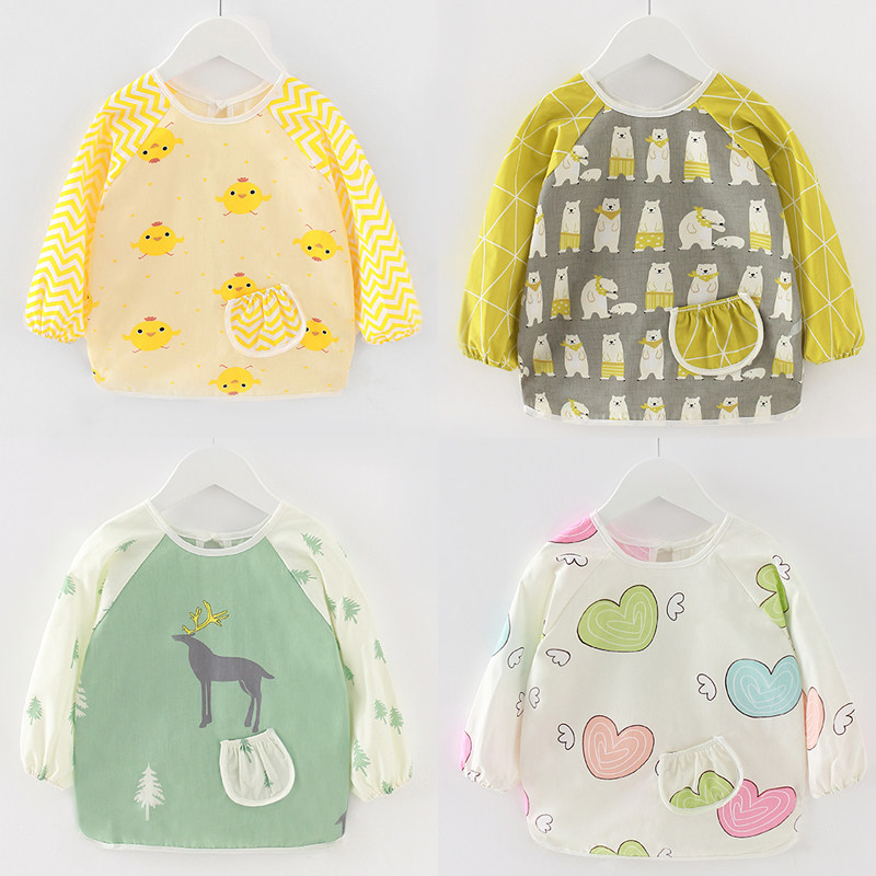 Pure Cotton Baby Dinner Bib Hood Baby Hood Clothes Summer Autumn Winter Children Long Sleeve Apron Male Girl Anti-Dress Waterproof