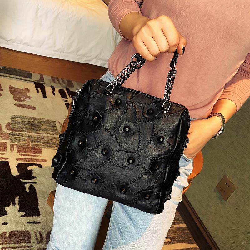 Tide Card Double Shoulder Bag Woman 2022 New Korean version Fashion Soft leather Three used spliced handbag 100 lap single shoulder inclined satchel bag