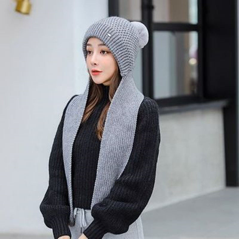 Tide Cards Winter Sweater Hat Women Scarves With Hats Warm Fashion Korean Version Little Cute Student Knit Fur Circumference Neck