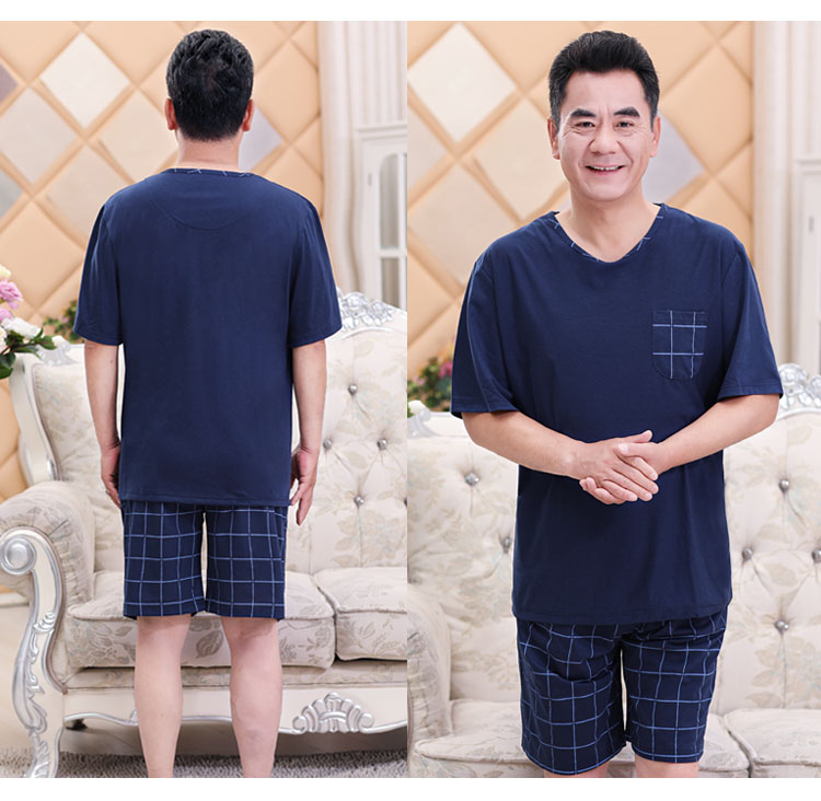 Mùa hè người đàn ông trung niên của bông đồ ngủ cha mỏng nam ngắn tay quần short cotton trung niên dịch vụ nhà phù hợp với