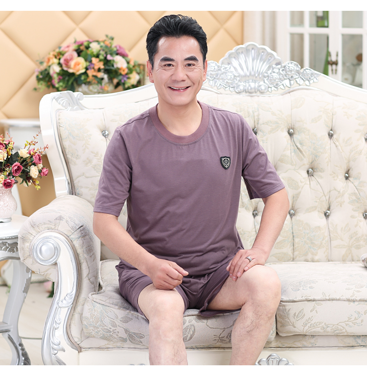 Mùa hè người đàn ông trung niên của bông đồ ngủ cha mỏng nam ngắn tay quần short cotton trung niên dịch vụ nhà phù hợp với