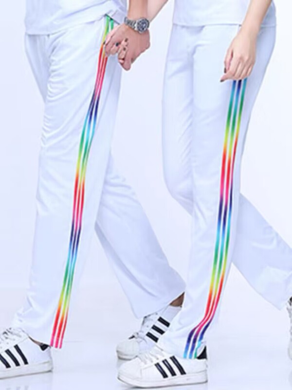 Spring, Autumn, and Summer Unisex Three-Color Striped White Pants for Walking, Middle-Aged and Elderly Gymnastics Pants, Jiamusi Fitness Exercise Pants
