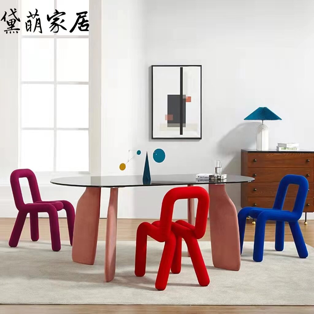 Tempered Glass Table Solid Wood Column Feet Small Family Dining Table Modern Minimalist Designer Art Light Lavish Rockboard Table