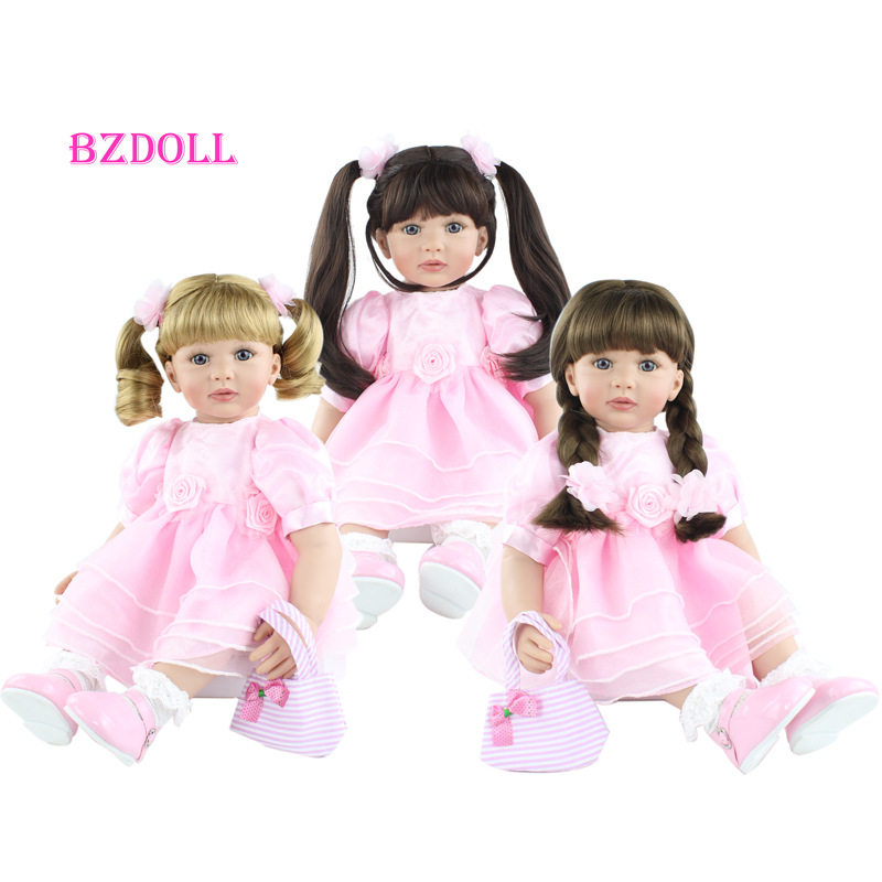 60cm silica gel reborn baby doll with long hair princess powder dress simulation doll