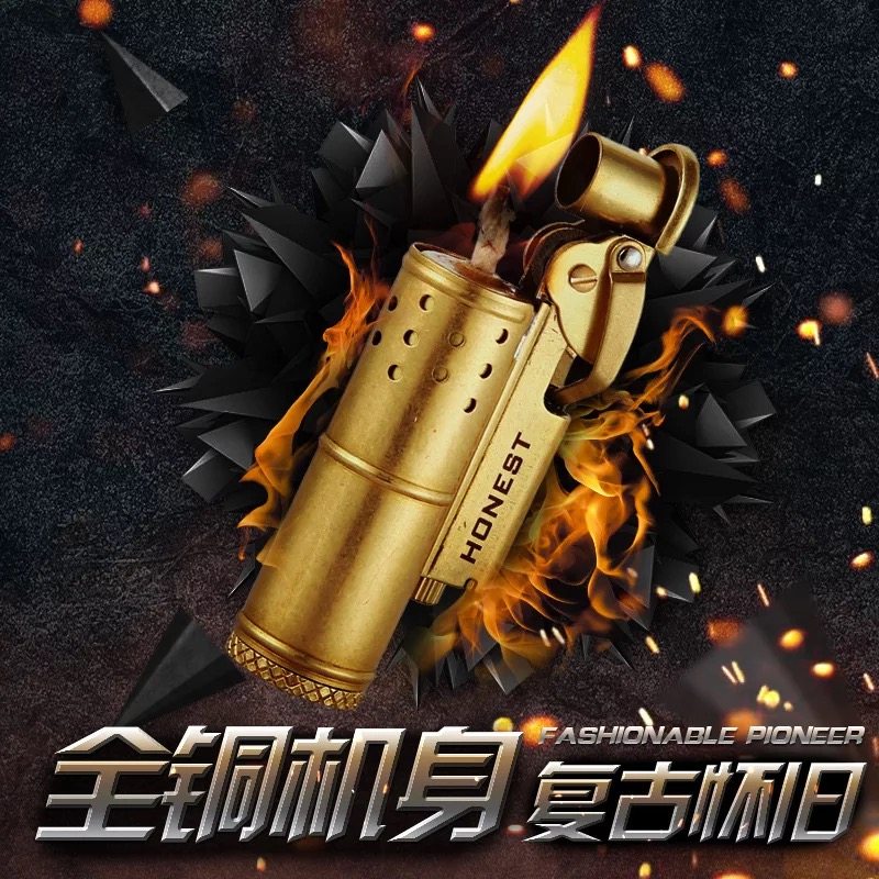 100 Nopure copper lighter WWII vintage windproof old fashioned brass trench personality kerosene lighter free lettering