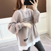 2020 new fake two-piece sweater women loose Korean version of the tide ins Foreign style fashion wild large size long-sleeved top