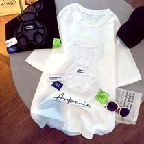 Pure cotton bear short-sleeved t-shirt womens 2021 new loose large size wild small fresh summer ins tide top students