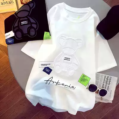 Pure cotton bear short-sleeved T-shirt women's 2021 new loose large size wild small fresh summer ins tide top students