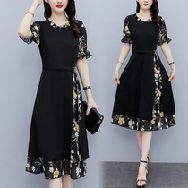 Chiffon floral dress 2021 summer new large size womens temperament waist thin mm stitching long skirt