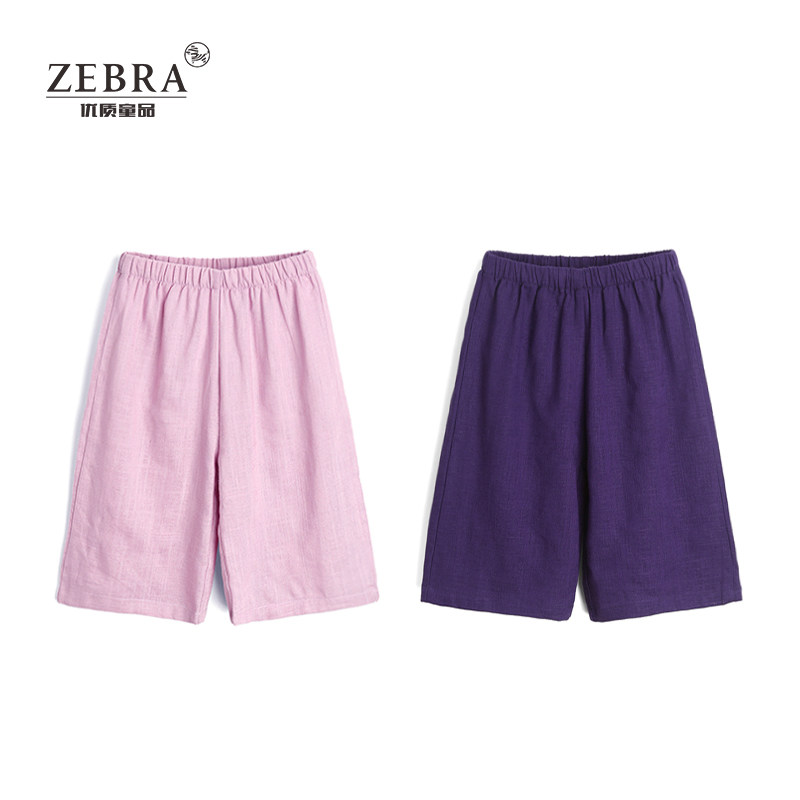 Children's summer cotton and linen thin section 7-point pants baby loose casual pants boys and girls seven-point wide-leg pants mid-pants