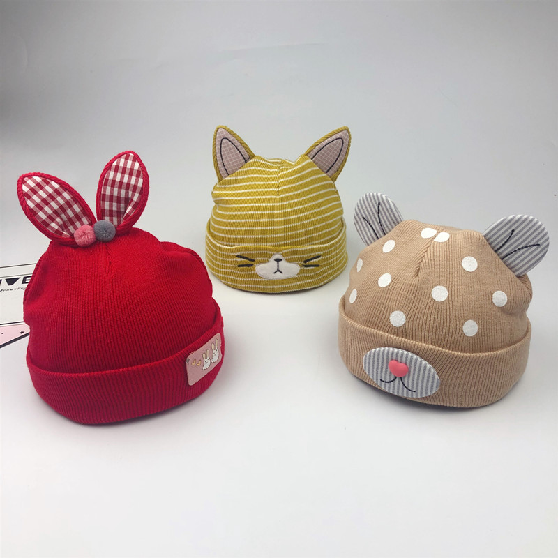 Baby autumn and winter hat girl baby knitted hat 0-1 years old cute baby 3-6 months warm pullover hat girl