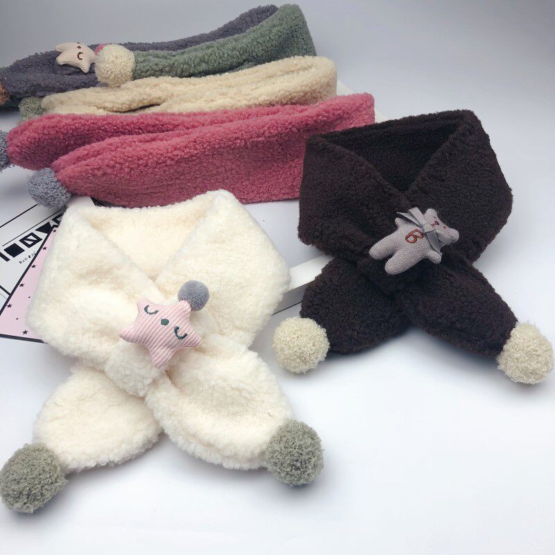 Korean Winter Children's Scarf with pure Lamb plush male and female Baby Cross Lovely Neck Child Neck