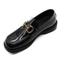 Thick soled mens shoes 2021 autumn fashion bright leather square head casual leather shoes increased Bean shoes mens leather casual shoes