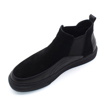  Autumn and winter mens shoes 2021 new high-top casual leather shoes fashion all-match cowhide stitching cotton shoes plus velvet warm tide shoes