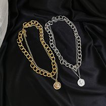 European and American ins net red lukewarm wind like exaggerated crude chain neck chain necklace double layer personality hip hop short and lock bone chain