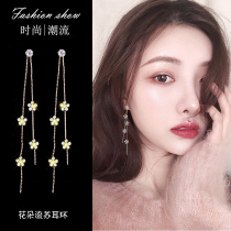 South Korea S925 silver needle simple flower tassel earrings personality super fairy stud earrings Wild face thin drop earrings earrings women