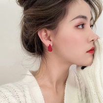 2021 New IU with 925 silver Red love stud earrings female Korean personality face thin super fairy tide earrings