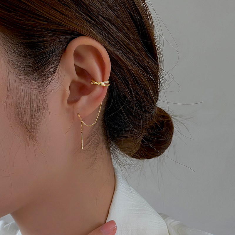 South Korea 925 silver needle minimalist chain ear osteoclavicle with female temperament supersensane high sense all-earring ear pin tide