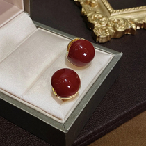 2021 new personality senior sense double-sided red bean ear buckle female niche retro Net red earrings stud earrings