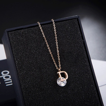 Korean version of titanium steel does not fade necklace female single zircon letter D pendant choker temperament Joker rose gold necklace