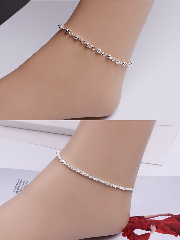 Thời trang Hàn Quốc hoang dã 925 bạc vòng chân đơn giản chuông tua lá vòng chân bạn gái sinh viên quà tặng chân dây trang trí - Vòng chân lắc chân nữ nhật bản