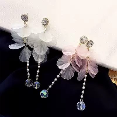 Korean super fairy flower sterling silver earrings temperament long version crystal pendant personality wild earrings earrings female ear jewelry