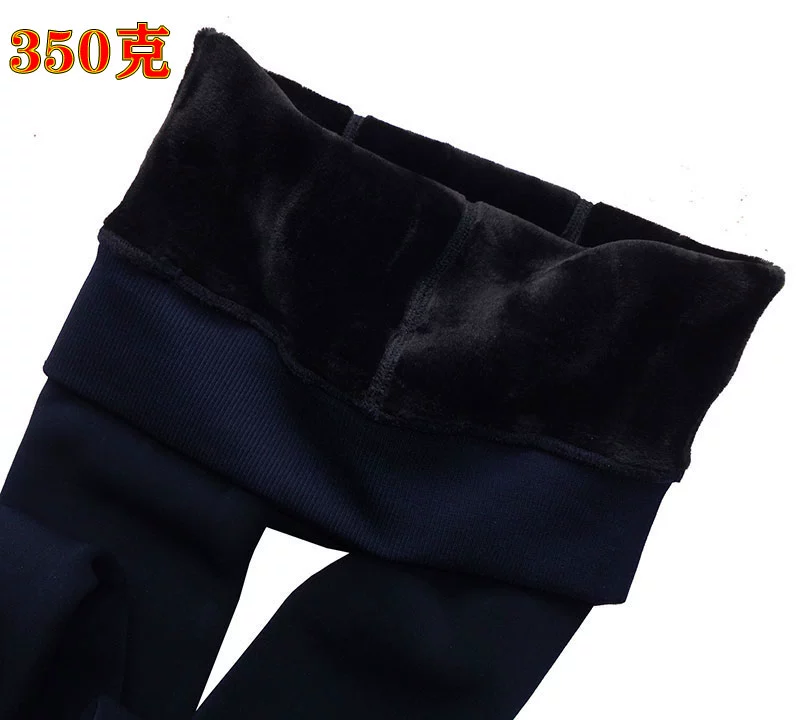 Quần lót dày 350 g cộng với quần legging nhung mùa đông mặc ngoài chân chín điểm một chân trần màu xanh hải quân huyền diệu - Xà cạp