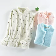 Flannel pyjama phụ nữ mùa thu đông đơn áo sơ mi dài tay sinh viên dễ thương ngọt ngào cổ tròn ngọn lông cừu san hô dịch vụ nhà