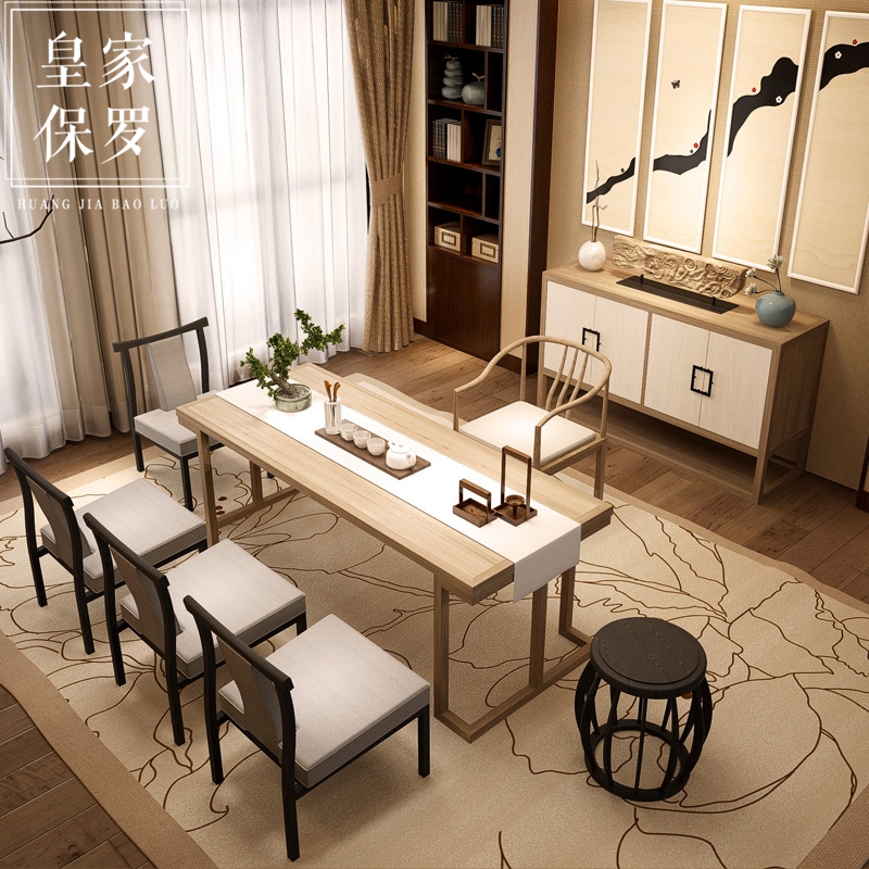 New Chinese tea table and chairs Zen-style solid wood tea table combined small meeting table writing table-like board house furniture custom