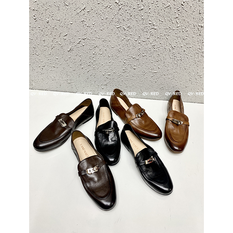 High-End Italian Imported Washed Horse Leather Handmade Loafers for Women with Horsebit Buckle, Slip-On Flat Shoes High-End Italian Imported Washed Horse Leather Handmade Loafers for Women with Horsebit Buckle, Slip-On Flat Shoes