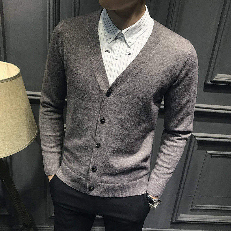 Fugui bird sweater men's 2021 fall new long sleeves knit cardiovert coat Korean version of the youth trendy youth trend leisure