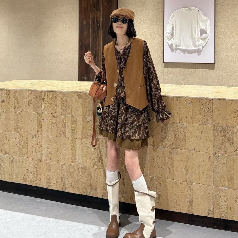 2026 Autumn New Plus Size Women's Clothing Fat mm Fashion Versatile Slimming Floral Dress Women's Loose Two-Piece Set Trendy