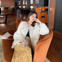 2021 new small fragrant wind fur integrated lamb suede jacket female winter short style loose thickened spliced wool coat
