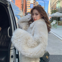 2021 Korean version of the new fur integrated lamb suede jacket female winter medium long style loose and warm lamb sweater