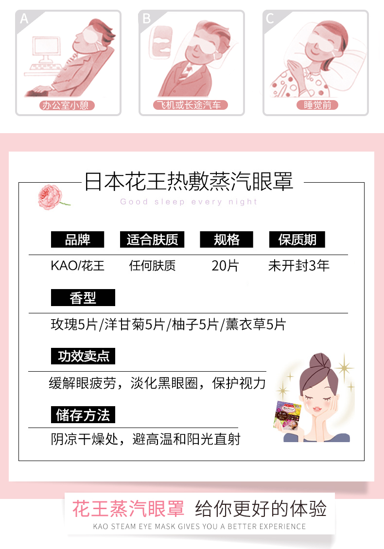 日本 松本清 花王 蒸汽热敷眼罩 缓解眼疲劳 20枚*3盒 图2