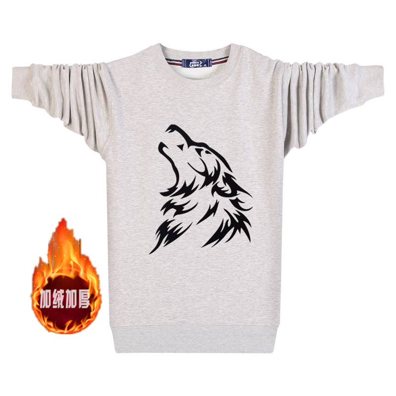 Áo len nhung dày cộng với áo len nam cộng với phân bón XL cotton nhiệt đồ lót trẻ trung chất béo T mùa đông mặc áo sơ mi đáy quần jean ống rộng nam