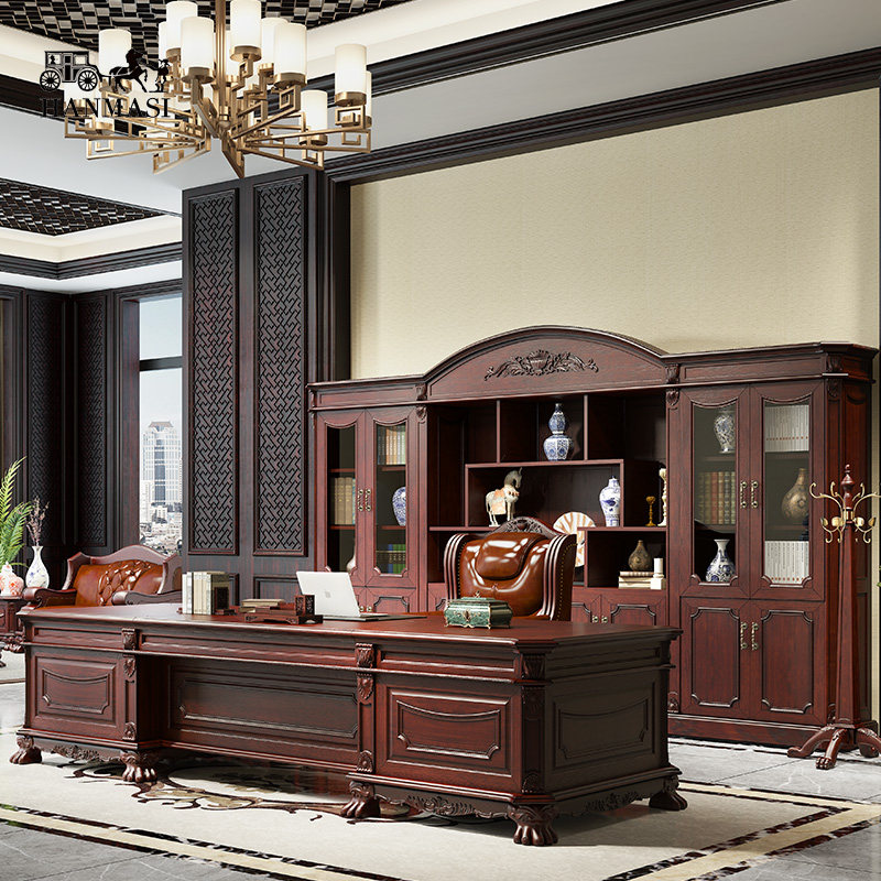 Hanmaths Golden Seal Boss President Solid Wood Desk Chair Combined High-end Luxury Furniture Big Bantai Nanmu