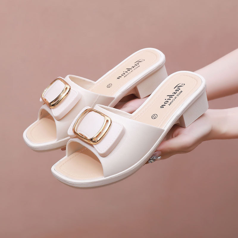 Slippers for Women, New Summer Style, Versatile Outdoor Mid-Heeled Beach Shoes, Fashionable Non-Slip Soft Sole, Wear-Resistant New Women's Sandals
