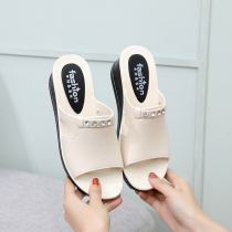 Thick bottom slippers female outside wearing fashion non-slip high heel 100 lapped cool drag summer Han version Slope heel at-home lady cool slippers