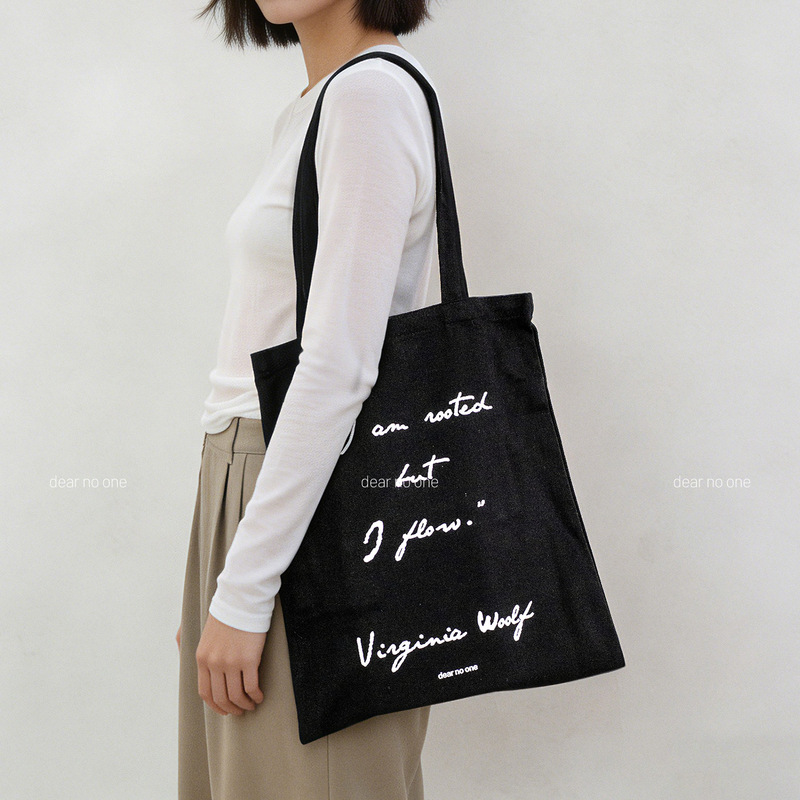 Dear Original [I Have Roots but I Am Fluid] Virginia Woolf Black Pure Cotton Zipper Canvas Bag