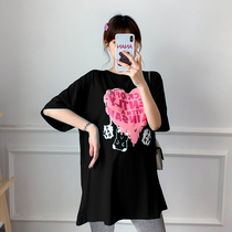 Summer gestational woman dress pure cotton short sleeve one-piece dress medium long gestation Fat MM big code loose 200 catty T-shirt blouse