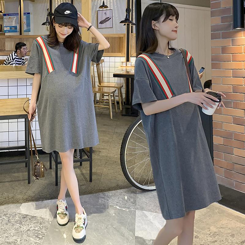 Summer network red pregnant women dress large number thin cotton T-shirt in the long pregnancy fashion pregnant dress