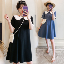 Fashion Nets Red summer gestation Women in mini-doll collar dress In dress mid-pregnancy Fat MM Bloublouse Tide