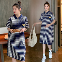 New pregnant women in summer dress in long fashion ocean pregnancy late stage loose thin T-shirt coat