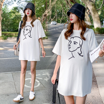 Summer gestational woman dress pure cotton short sleeve T-shirt blouse with small sub-fashion foreign air fat MM loose even dress